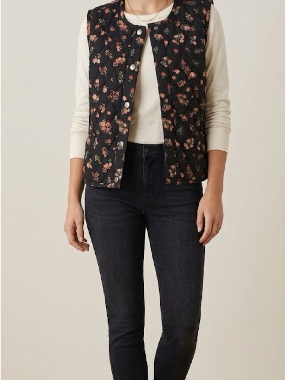 Lucky Brand Black Quilted Floral Vest